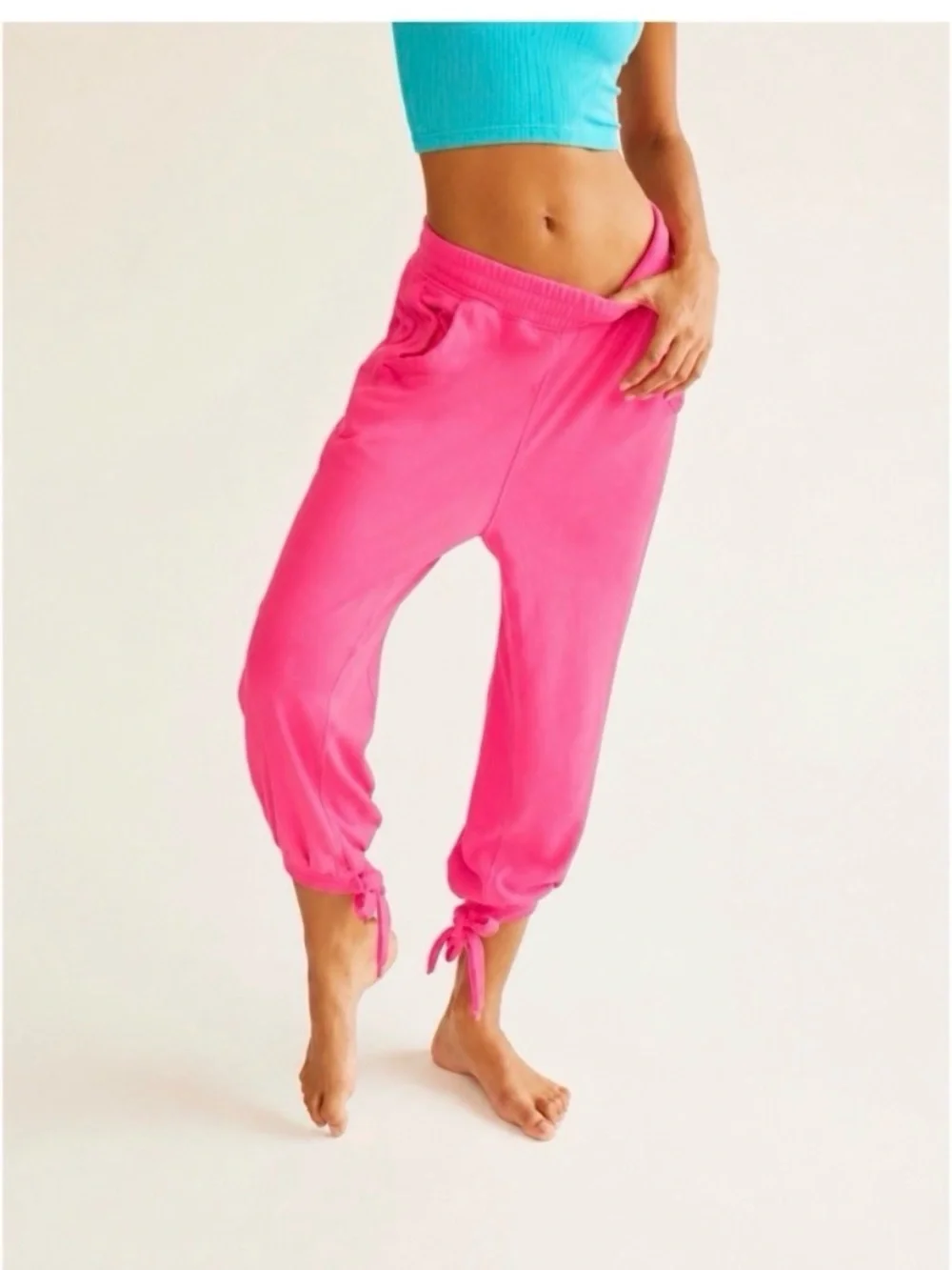 FREE PEOPLE MOVEMENT Hot Pink Boho Strappy Sweatpants Size Small